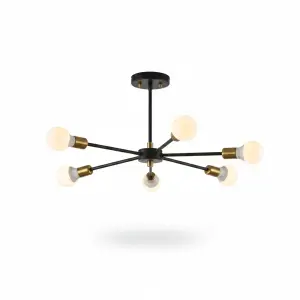 SUSPENSION STAR 6 METAL COLEUR NOIR/OR E27 X6 220V