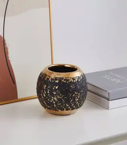 Vase en céramique Noir/or 11×12 cm