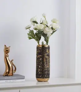 Vase en céramique Noir/or 30×11 cm