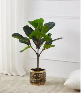 Pot en céramique Noir/or 15,5×17 cm