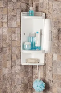 Étagère De Rangement D'Angle Pour Salle De Bain En Plastique Avec Porte