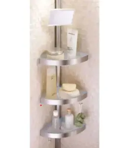 Étagère De Rangement D'Angle Pour Salle De Bain À 3 Niveaux En Tube D'Aluminium Avec Miroir Transparent Naturel