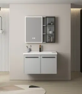 Meuble De Salle De Bains 80 X 47 X 49 Cm Contreplaqué Gris