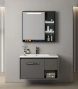 Meuble De Salle De Bains 80 X 50 X 48 Cm Contreplaqué Gris Fon