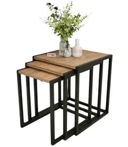 Set de trois table carrée métal pin