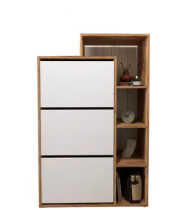 Meuble à chaussures décoratif pin et blanc 143 x 83,9 x 32 cm