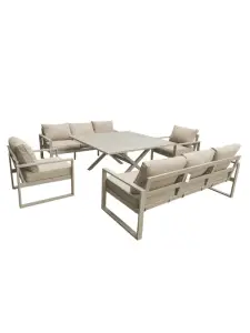 Salon de jardin 8 places avec table carrée en aluminium taupe
