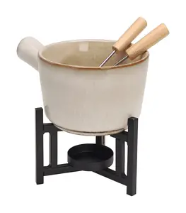 Service à fondue en porcelaine avec support 18x12x8 cm