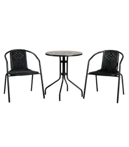 Set de jardin 2 chaises plastique +table en acier noir