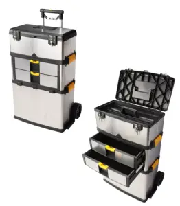 Servante à roulettes avec 3 valises 57x35x83 cm en acier inoxydable