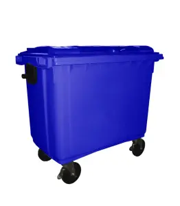 Poubelle à déchets 4 roulettes 660l bleu