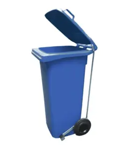 Poubelle a roulettes a pedal 120l bleu