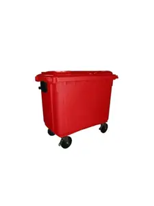 Poubelle à déchets 4 roulettes 660l rouge