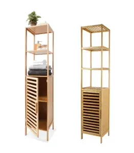 Étagère De 4 Niveaux Avec Porte En Bambou 32 X 30 X 145 Cm