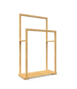 Porte-serviettes à 2 barres en bambou 57x25x92cm