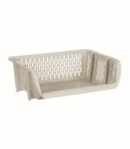 Panier de rangement superposable beige 39×30,5x13cm