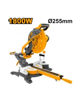 Scie à onglets radiale 1800W lame 255 mm coupe max 89×320 mm double glissière avec accessoires