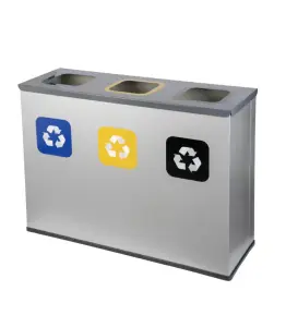 Poubelle pour tri sélectif en acier avec revêtement organique gris 3×60 L