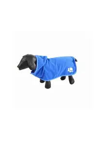 Peignoir de bain pour chien avec capuche 35 cm bleu