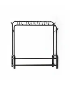 Portant à vêtements double en métal + 2 étagères de suspension pour chaussures 48 kg noir