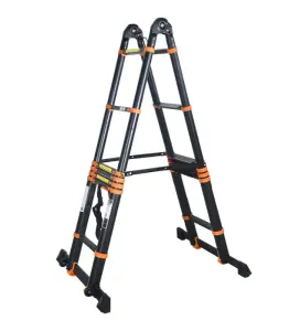 Échelle télescopique double en aluminum 2.85+2.85 m 7+7 marches noir et orange varox