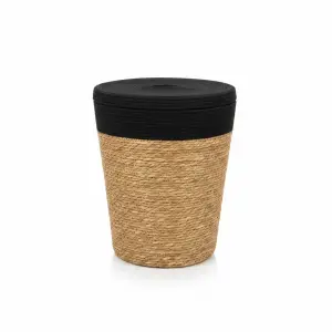 PANIER ROND EN CORDE DE PAILLE NOIR 42×54 CM