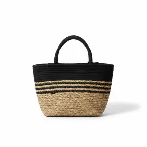 SAC MULTIUSAGE EN CORDE DE PAILLE NOIR 36x18x25CM