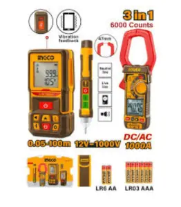 Pack de 3 appareils télémètre laser+détecteur+multimètre