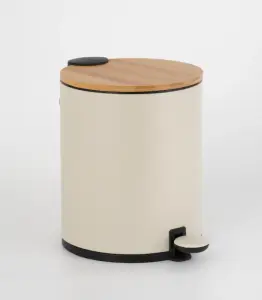 Poubelle à pédale ronde 5 L avec couvercle plat Taupe