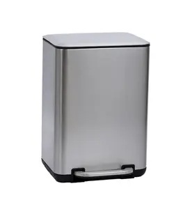 Poubelle À Pédale Rectangulaire 20 L Avec Couvercle Plat En Inox