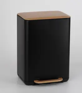 Poubelle À Pédale Rectangulaire 12 L Avec Couvercle Plat Noir Mat