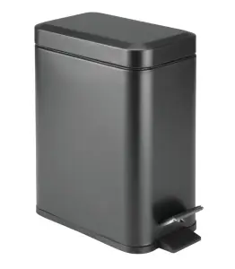 Poubelle à pédale rectangulaire 5 L avec couvercle plat Noir Mat