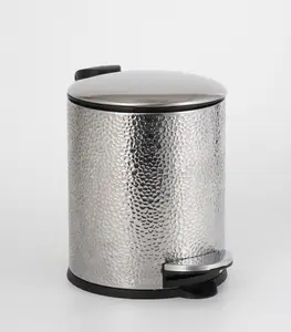 Poubelle À Pédale Ronde 3 L Avec Couvercle Plat En Argent Martelé