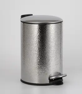 Poubelle À Pédale Ronde 12 L Avec Couvercle Plat En Argent Martelé