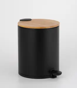 Poubelle À Pédale Ronde 3 L Avec Couvercle Plat En Noir Mat