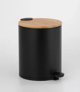 Poubelle à pédale ronde 5 L avec couvercle plat en Noir mat