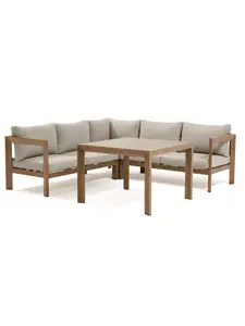 Salon de jardin SANTIAGO en aluminium effet bois coussins gris +Table carrée 97 × 97 × 68 cm