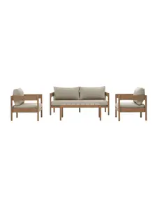 Salon de jardin BOSCO aluminium effet bois 4 places coussins taupe + table