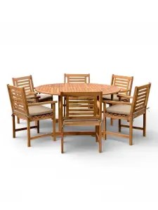 Set de table ronde +6 chaises coussin taupe Ø150 × 75 cm (T092B) Acacia