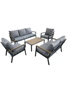 Salon de jardin en aluminium 7 places coussins gris + table