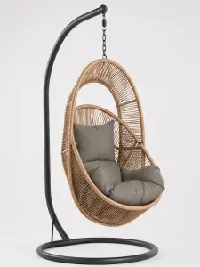 Chaise oeuf cocoon en cord coussin gris 108x85x69cm