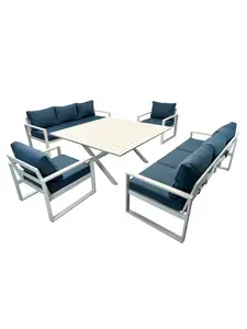Salon de jardin + table carrée en aluminium blanc