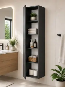 Armoire haute avec étagère gris pour salle de bain 40x195x35cm