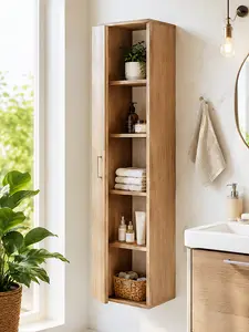 Armoire haute avec étagère chêne pour salle de bain 40x195x35cm