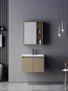 Meuble salle de bains 80x47x48 Cm contreplaqué chêne doré