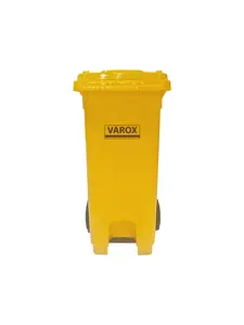 Poubelle roulante à pédale métallique 120l 47x54x92cm jaune