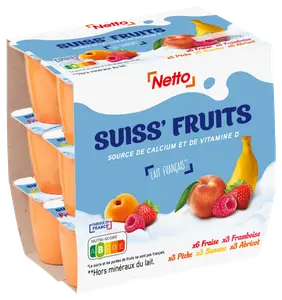 SUISS'FRUITS FRAISE, PÊCHE, ABRICOT, FRAMBOISE, BANANE
