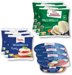pour l'achat de 2 mozzarellas Netto, la troisième est offerte.