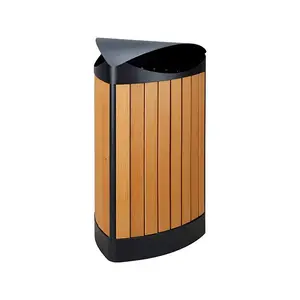 Corbeille extérieure triangle Maubeuge style bois 60 L