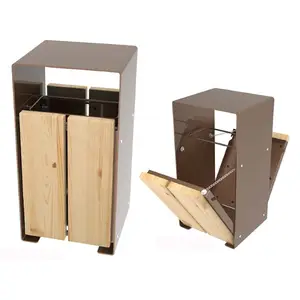 Corbeille bois et métal Valras 80 L avec couvercle